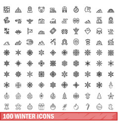 100 Winter Icons Set Outline Style