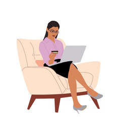 Business Woman Sitting On Armchair With Laptop