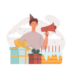 Man With Gifts And Cake