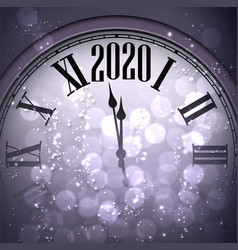 Purple Shiny Happy New Year 2020 Card With Clock