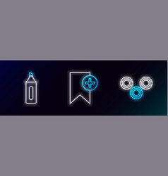 Set Line Gear Marker Pen And Bookmark Icon