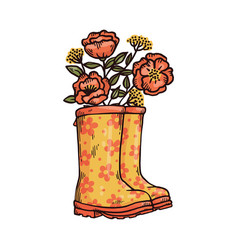 Rubber Boots With Flowers In Bootleg Cartoon