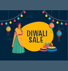 Diwali Sale Poster Design With Indian Young Woman