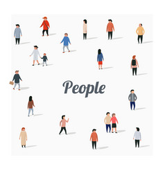 Large Group Walking People Flat Cartoon