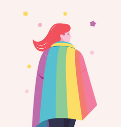 Woman Wearing Colorful Cape To Represent Pride