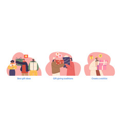 Happy People With Presents Isolated Round Icons