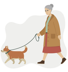 Elderly Woman On A Walk With Dog