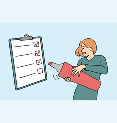 Smiling Woman Check Box On Paperwork