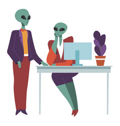 Aliens At Work Talking On Working Place Boss