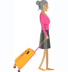 Elderly Woman Passenger Walking With Luggage Bag