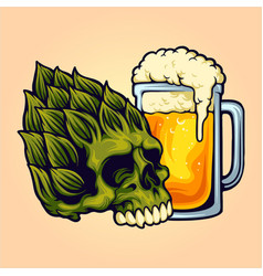 Hop Brewery Head Skull Mascot With Beer Glass