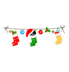 Set Of Christmas Stockings With Gifts On White