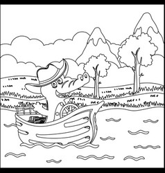 Funny Crocodile Cartoon On Little Boat