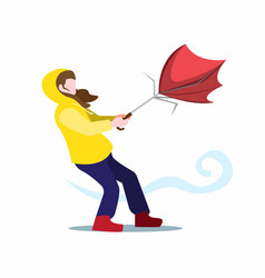 Girl In Yellow Jacket Pull An Broken Umbrella Icon