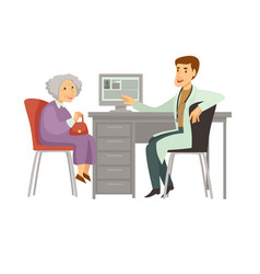 Old Woman Patient Visit Doctor Cartoon Icon