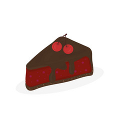 A Piece Of Chocolate And Cherry Cake On A White