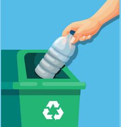 Hand Putting Empty Plastic Bottle To Recycle Bin