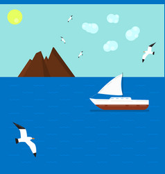 Boat In Sea With Seagulls