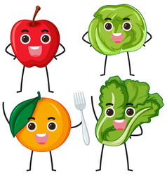 Set Of Fruit And Vegetable Cartoon Character