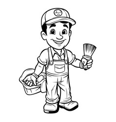 A Cartoon Handyman Holding Paint Brush