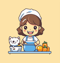 Cute Little Chef Girl Cooking In The Kitchen