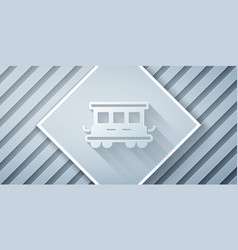 Paper Cut Passenger Train Cars Toy Icon Isolated