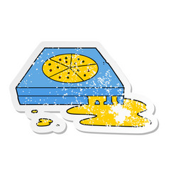 Distressed Sticker Of A Cartoon Greasy Pizza