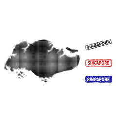 Singapore Map In Halftone Dot Style With Grunge