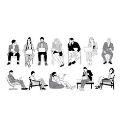 Business People Men And Women Sitting Drawings