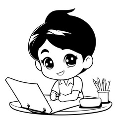 Cute Little Boy Doing Homework At Home Cartoon