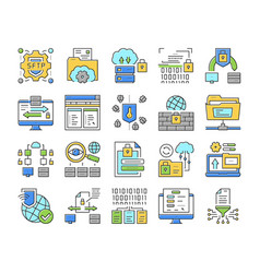 Ssh Sftp File Transfer Protocol Icons Set