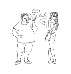 Flat Fat Man Smoking Woman Irritated