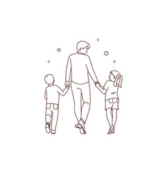 Loving Father Walking With Small Children