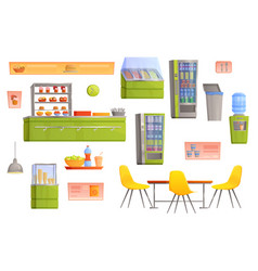 School Canteen Cafeteria Or Cafe Interior Set