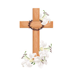 Cross With Lilies Isolated On White Background