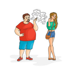 Flat Fat Man Smoking Woman Irritated