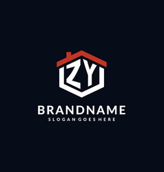 Initial Letter Zy Logo With Home Roof Hexagon