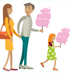 Parent And Daughter With Cotton Candy Walking