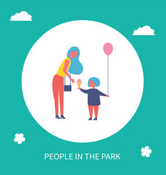 Mother And Kid With Ice Cream In Park Cartoon Icon