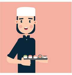 Sushi Master In Simple Flat