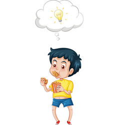 A Boy Eating And Thinking On White Background