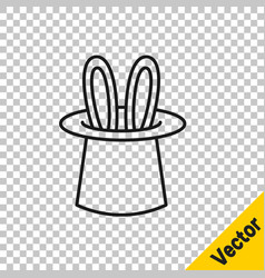 Black Line Magician Hat And Rabbit Ears Icon