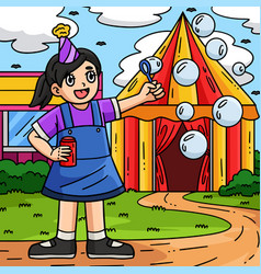 Circus Girl Blowing Bubbles Colored Cartoon