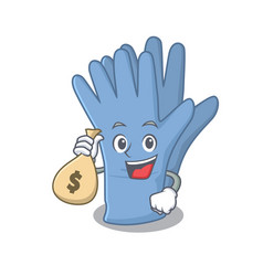 Crazy Rich Medical Gloves Mascot Having Money Bags