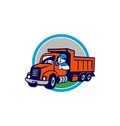 Dump Truck Driver Thumbs Up Circle Cartoon