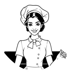 Smiling Young Woman Chef In Uniform Retro Style