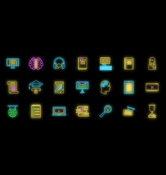 Staff Education Training Icons Set Neon