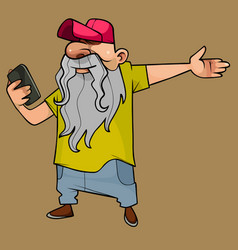 Cartoon Man In A Cap And With A Long Gray Beard