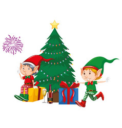 Two Elves And Presents Christmas Tree