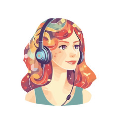 Smiling Young Woman Listening To Music Happily